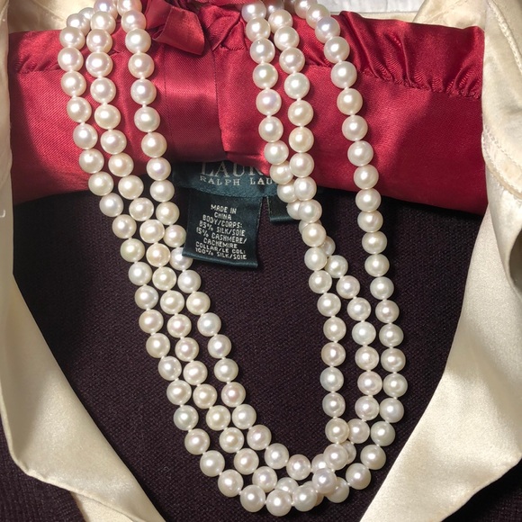 Vintage 14K Gold Genuine South Sea Cultured Pearl Triple Strand Necklace - Picture 6 of 8